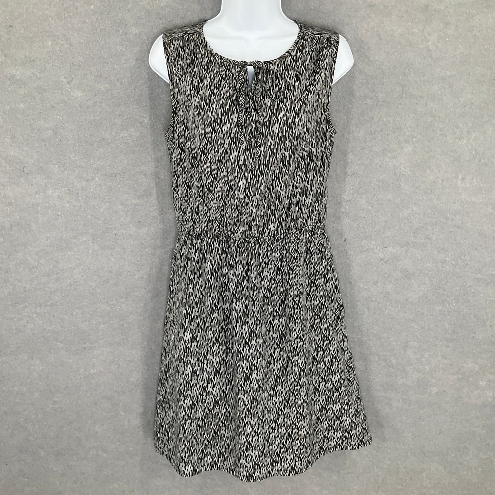 LOFT‎ Dress Womens Small Black White Sleeveless Tie Neck A Line Casual Office